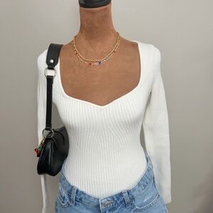 Abercrombie & Fitch White Ribbed Bodysuit